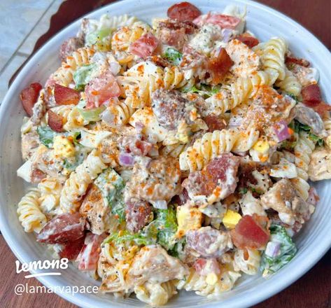 Chicken Cobb Pasta Salad 🥗  | Gallery posted by LaMarva Pace | Lemon8 Cobb Salad Pasta, Cobb Pasta Salad Recipe, Chicken Cobb Pasta Salad, Supper Salads, Cobb Pasta Salad, Turkey Taco Seasoning, Frito Taco Salad, Iceberg Lettuce Salad, Pasta Lemon