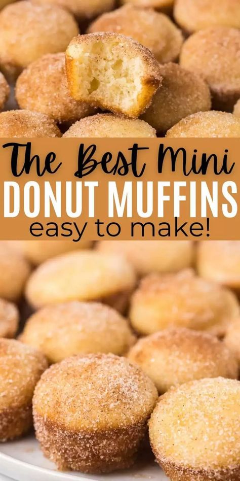 Cinnamon Pancake Muffins, Donut Muffins Cinnamon Sugar, Muffin Donut Recipes, Cinnamon Mini Muffins, Simple Desserts To Make At Home, Cinnamon Donut Muffins, Baked Donut Holes Recipes Easy, Silicone Mini Muffin Pan Recipes, Single Muffin Recipe