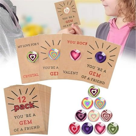 Kids' Valentine Cards 12 Pack Valentines Day Mini Cards With Heart-Shape Crystals Party Favor Gift Exchange For Boys Girls Toddlers Class Classroom School Party Kids' Valentine Cards 12 Pack Valentines Day Mini Cards With Heart-Shape Crystals Party Favor Gift Exchange for Boys Girls Toddlers Class Classroom School Party feature: Package includes 12 cards, 12 heart-shaped crystals with 8 different types. Includes 12 pieces of transparent for easily attaching the crystals to the cards. Each natural crystal is polished to a heart shape, with no artificial dyes or additives. YOU'RE A REAL GEM! A cool will make a fun Valentine's gift. Perfect for classroom exchanges, preschool or elementary school parties, or any Valentines event! Package Contents: 1x 12 Pack Romantic Valentine's Day Cards with Heart Shaped Crystals, Shaped Crystals, School Party, Gift Exchange, Valentines Cards, Valentine's Day, Valentines Day, Valentines, Crystals