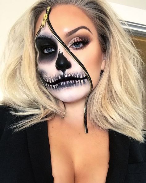 Haunted Fashion, Ghost Face Makeup, Zipper Halloween Makeup, Horror Smink, Zipper Face Makeup, Face Makeup Halloween, Ghost Makeup, Makeup 2024, Makeup Ideas For Halloween