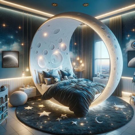 Dream Among the Stars: Spherical Space-Themed Kids Beds for Cosmic Adventures Galaxy Room Design, Space Themed Bedroom Aesthetic, Nightmare Before Christmas Bedding, Outer Space Bedroom, Moon Things, Star Room, Galaxy Bedroom, Boys Room Diy, Galaxy Room