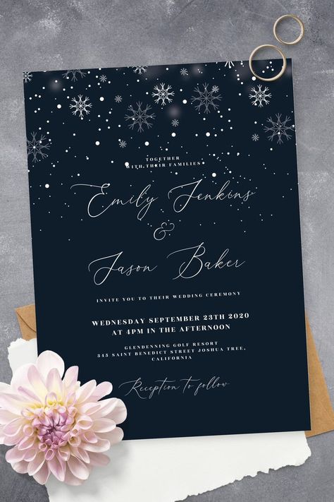 Winter Ball Invitations, Winter Wedding Invitations Snowflake, Cool Calligraphy, Free Invitation Maker, Winter Wonderland Wedding Invitations, Wedding Invitations Winter, Elegant Winter Wedding Invitations, Winter Wedding Stationery, Winter Wonderland Invitations