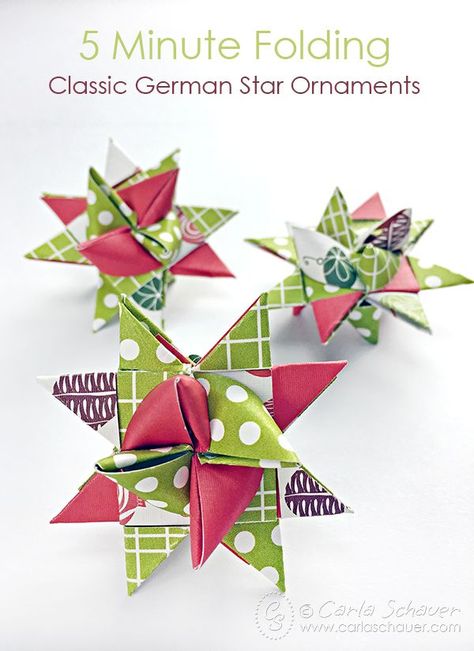 Make German Stars for Christmas German Stars, Folded Stars, Stars For Christmas, German Star, Origami Star, Paper Christmas Ornaments, Star Ornaments, Folding Origami, Christmas Paper Crafts