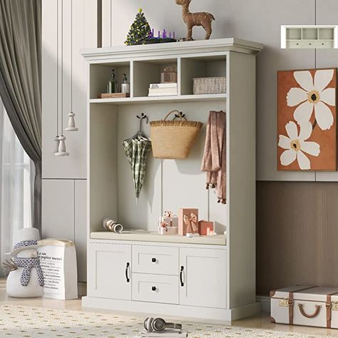 Amazon.com: Polibi Entryway Hall Tree, Hall Tree With Storage, Entryway Bench Storage, Mud Room Storage, Hanger Storage, Entryway Storage, Hall Tree, Entryway Furniture, Upholstered Bench