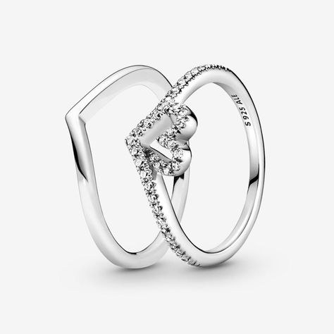 Sparkling Wishbone Heart Ring Set Cute Promise Rings, Pandora Jewelry Charms, Wishbone Ring, Moon And Star Ring, Ring Shank, Pandora Rings, Dope Jewelry, Jewelry Lookbook, Cute Rings