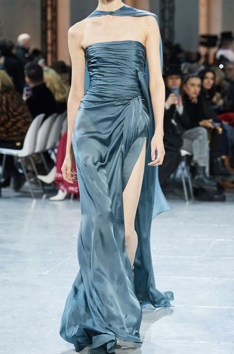 alexandre vauthier SS20 Runway Fashion Couture Inspiration, Blue Dress Runway, Blue Runway Dress, Blue Runway, Runway Gowns, Halter Style Dress, Runway Fashion Couture, Couture Gown, Fashion Couture