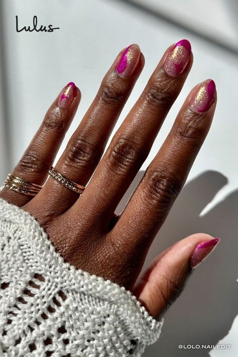 Magenta Nail Art, Fairy Aesthetic Nails, Starburst Nails, Magenta Nail Polish, Magenta Nails, Colorful Nail Art, Prom 2024, Aesthetic Nails, Fairy Aesthetic