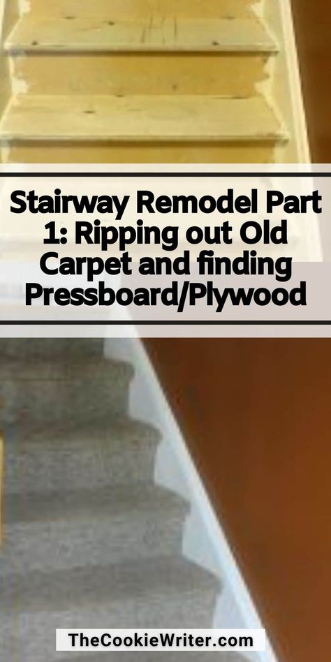 Stairway Remodel Part 1: Ripping out Old Carpet and finding Pressboard/Plywood How To Replace Carpet On Stairs, Update Carpeted Stairs, Diy Stair Makeover Removing Carpet, Carpet Removal Stairs, Ripping Carpet Off Stairs, Carpet To Wood Stairs Diy, How To Rip Out Carpet, How To Redo Carpeted Stairs, Refinish Stairs Removing Carpet