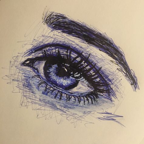 I used while gel pen a blue pen and a black pen to get this! Pen Notebook Drawing, Blue Pen Eye Drawing, Biro Pen Eye Drawing, Black And Blue Pen Drawing, Sketch Ideas With Pen, Pen Drawing Blue, Random Pen Sketches, Drawing With Gel Pens, Black Gel Pen Drawings