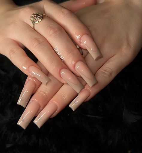 Nude Baddie Nails, Long Square Nails, Nude Nail Designs, Baddie Nails, Work Nails, Classy Acrylic Nails, Long Square Acrylic Nails, Pink Acrylic Nails, Neutral Nails