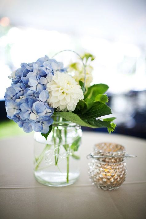 Table Flower Arrangements, Winter Bridal Showers, Hydrangea Centerpiece, Blue And White Flowers, Wedding Bouquets Pink, Hydrangeas Wedding, Bridal Shower Centerpieces, Shower Centerpieces, Event Floral Design