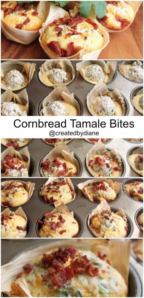 cornbread tamale bites @createdbydiane Tamale Bites, Jalapeno Cheese, Muffin Tins, Football Food, Tamales, Small Bites, Yummy Appetizers, Appetizers For Party, Appetizer Snacks