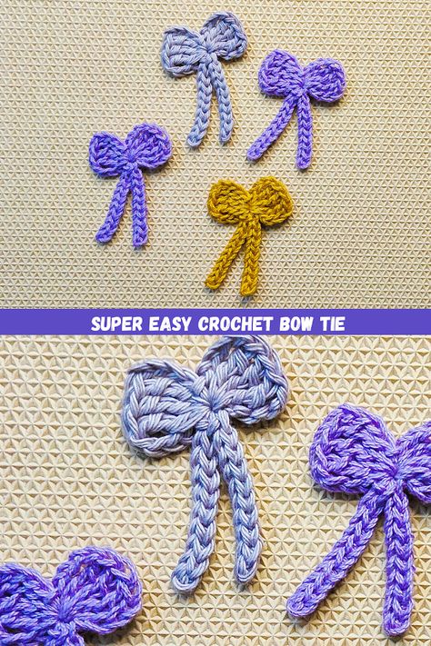 Crochet Tiny Bow Free Pattern, Crochet Mini Bows Free Pattern, Crochet Bow Ornament, Crochet Small Bows Free Pattern, Crochet Bow Granny Square, Crochet Small Bow, Small Crochet Bows Free Pattern, Crochet Mini Bow, Crochet Tiny Bow