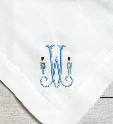 Embroidered Monogrammed Nutcracker Dinner Napkins, Holiday Napkins, Classic Hemstitch Linen Napkins, Set of Dinner Party Napkins, 20 x 20 Southern Tablescapes, Monogramming Ideas, Embroidery Things, Holiday Napkins, Christmas Nutcrackers, Monogrammed Linens, Monogrammed Napkins, Embroidered Napkins, Classic Monogram