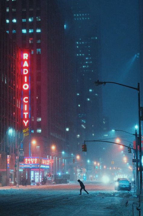 Eric Van Nynatten Photography; beautiful night time street photography. Winter In New York, Night Time Photography, Cityscape Photography, Septième Art, Dark City, Radio City Music Hall, Radio City, Fine Art Portraits, Photo Projects