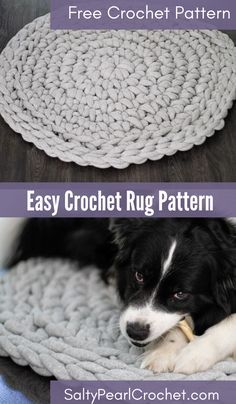 Tshirt Yarn Rug, Crochet Dog Bed, Easy Crochet Rug Patterns, Easy Crochet Rug, Crochet Rug Pattern, Crochet Rug Patterns Free, Pearl Crochet, Yarn Rug, Rug Diy