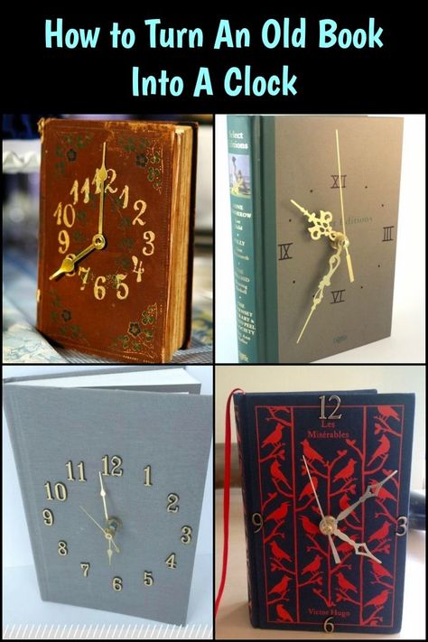 Upcycle One Hardbound Book Into a Beautiful Clock! Diy Old Books, Vintage Upcycling, Book Clock, Hidden Book, Hardbound Book, Old Book Crafts, Diy Pop, Handmade Birdhouses, Diy Upcycling