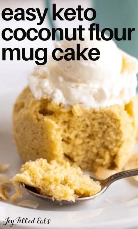 Mug Cake Coconut Flour, Mug Cake Coconut, Coconut Flour Desserts, Coconut Flour Mug Cake, Coconut Flour Cake Recipes, Dessert For One, Coconut Flour Cakes, Low Carb Mug Cakes, Banana Mug Cake