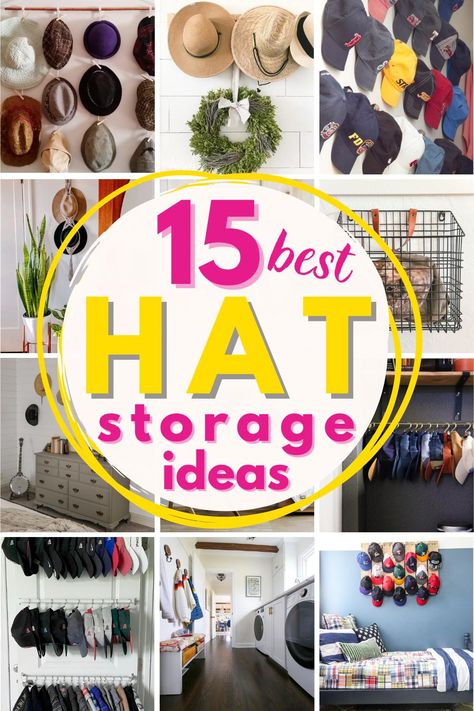 15 Best DIY Hat Storage Ideas To Organize At Home How To Organize Baseball Hats, Hat Holders Ideas, How To Organize Hats Baseball Caps, Trucker Hat Storage Ideas, Sun Hat Storage Ideas, Organize Hats In Closet, Diy Hat Storage Ideas, Winter Hat Storage Ideas, How To Hang Hats On Wall Diy