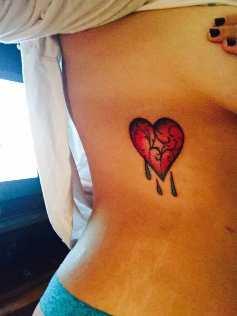 Tattered Heart Tattoo, Heart Tattoo On Throat, Heart Themed Tattoos, Heart Break Tattoos For Women, Broke Heart Tattoo, Collar Tattoo, Wire Hearts, Blood Tattoo, Red Heart Tattoos