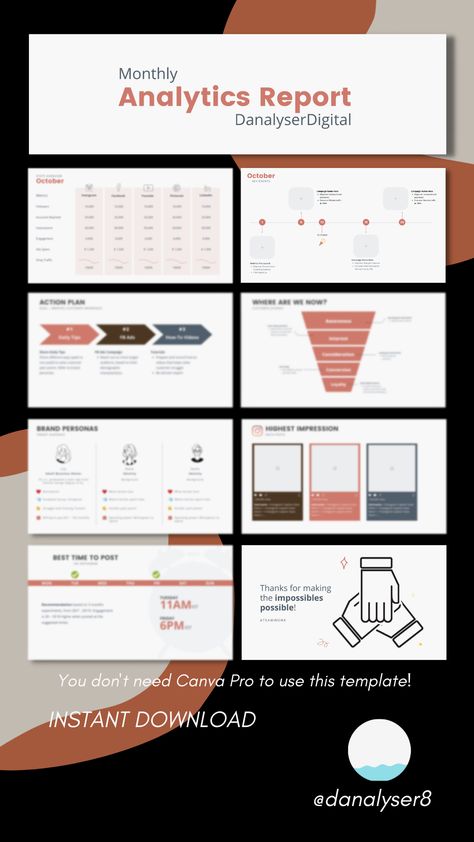 Infographics for marketing reporting, analytics reporting for social media managers and virtual assistant Canva Infographic, Canva Presentation Template, Marketing Report Template, Canva Presentation, Social Media Analysis, Social Media Metrics, Social Media Tracker, Template For Social Media, Instagram Report