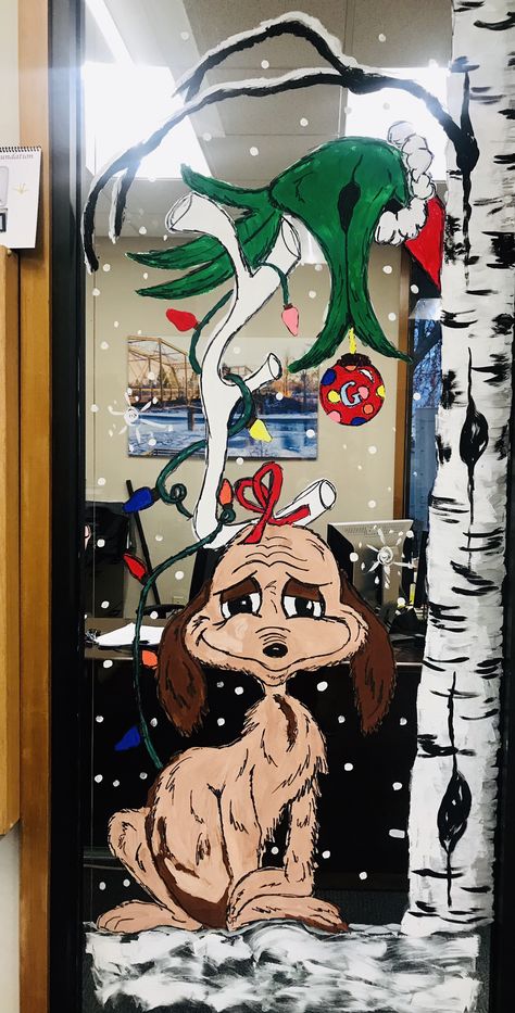 Grinch Christmas Window Painting, Grinch Window Silhouette, Christmas Window Painting Grinch, Whoville Window Painting, The Grinch Window Painting, Grinch Window Art, Grinch Christmas Window, Grinch Window Display, Grinch Window Painting