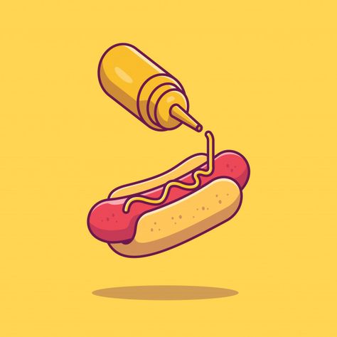 Hotdog and mustard icon illustration. fast food concept white isolated | Premium Vector Cafeteria Posters, Doodle Food, Walking Cartoon, Running Cartoon, Cute Pizza, Science Icons, Food Doodles, Party Cartoon, Fish Vector