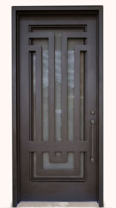 Burglar Door Designs, Window Grill Ideas, Pintu Interior, Wrought Iron Front Door, Porte In Ferro, Entry Door Designs, Grill Ideas, Metal Front Door, Iron Front Door