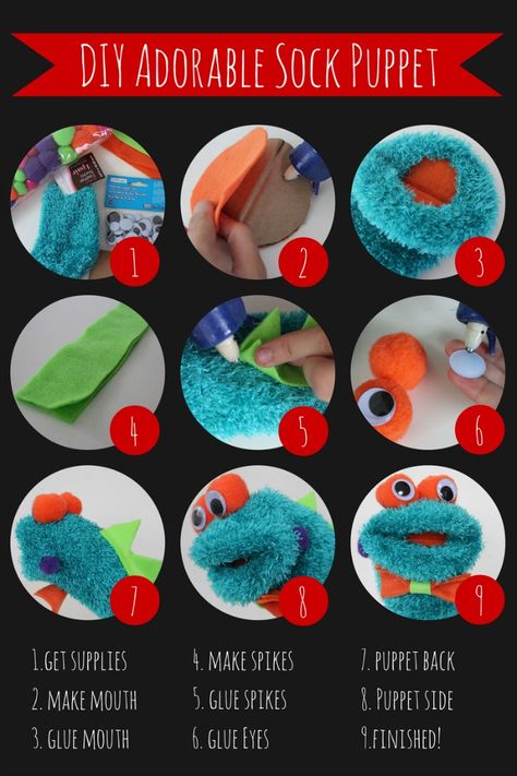 Adorable DIY Monster Sock Puppet. Fun craft for kids. Sock Puppets Diy Easy, Sock Puppet Ideas, Diy Sock Puppets, Sock Puppet, Diy Monsters, Puppets For Kids, Puppets Diy, Blue Monster, Sock Puppets