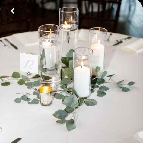 Sage Centre Pieces, Greenery For Centerpieces, Simple Candle Centerpieces Wedding, Simple Candle Centerpieces, Banquet Design, Rosewood Wedding, Eucalyptus Centerpiece, Table Coordinate, Beach Centerpieces