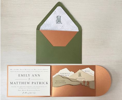 Mountain Invitation, Mountain Wedding Invitation, Cricut Wedding Invitations, Mountain Wedding Invitations, Cricut Wedding, National Park Wedding, Pocket Folder, Brunch Wedding, Unique Invitations