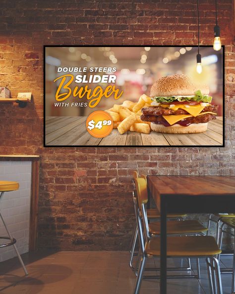 Digital Signage Restaurant, Restaurant Theme Ideas, Restaurant Banner, Food Signage, Restaurant Signage, Diner Menu, Digital Signage Solutions, Digital Menu Boards, Restaurant Themes