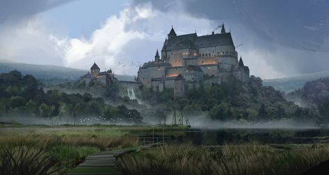 ArtStation - Castle Castle Art, Location Inspiration, Fantasy City, Fantasy Castle, Fantasy Setting, Fantasy Places, Fantasy Map, A Castle, Fantasy Art Landscapes