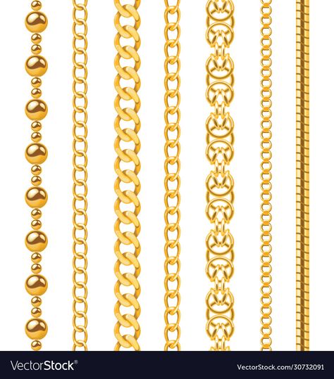 Gold Chain Pattern, Chain Illustration, Design Pattern Art, Frame Border Design, Jewelry Design Drawing, Jewelry Drawing, Digital Borders Design, Golden Chain, Flower Coloring Pages