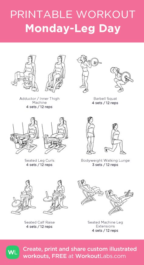 Monday-Leg Day – my custom workout created at WorkoutLabs.com • Click through to download as printable PDF! #customworkout Total Leg Workout Gym, Monday Gym Workout For Women, Ultimate Leg Workout, Monday Leg Day Workout, Workout Legs Women, Printable Workouts For Gym, Workout Labs Printable, Workoutlabs Printable, Total Leg Workout