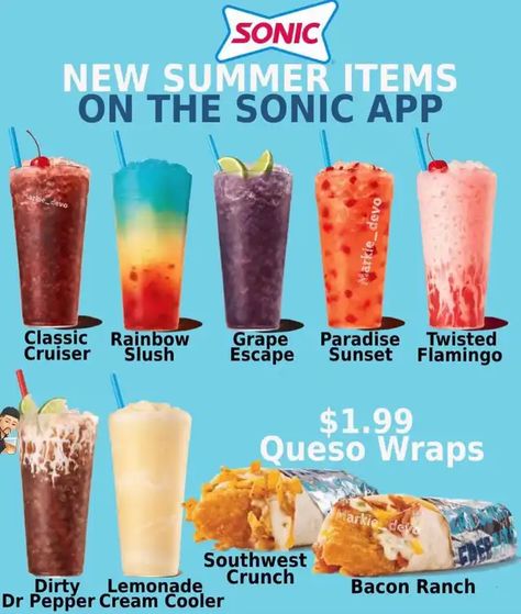 Sonic Secret Drink Menu 🥤 | Gallery posted by Tessa ✨ | Lemon8 Sonic Menu, Sonic Drinks, Ice Cream Menu, Secret Menu Items, Summertime Drinks, Cherry Limeade, Summer Items, Gluten Free Menu, Diy Drinks