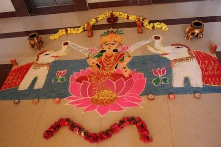 Goddess Lakshmi Handmade Rangoli Design Goddess Rangoli, New Year Rangoli Easy, Rangoli Happy New Year, Rangoli Designs For Navratri, Rangoli Design For New Year, Rangoli Designs For New Year, God Rangoli, Handmade Rangoli, Best Rangoli