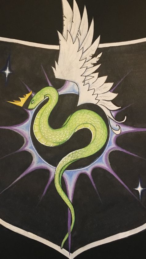 Crowned winged serpent Winged Snake Art, Snake With Wings, Feather Serpent, Winged Snake, Medieval Crest, Winged Serpent, Art Booth, Snake Painting, Feathered Serpent