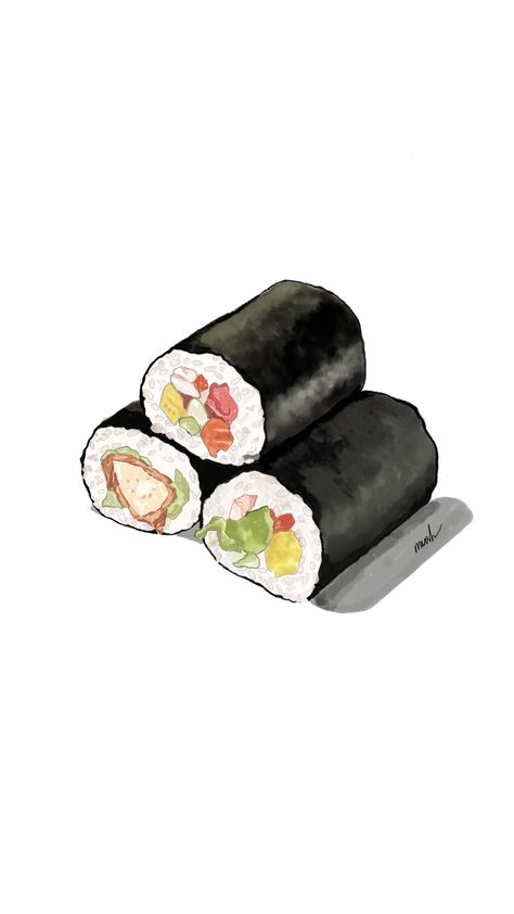 Digital art of korean food called #Kimbap or #Gimbap Kimbap Illustration, Kimbab Aesthetic, Korean Art Aesthetic, Korean Food Drawing, Kimbap Aesthetic, Ibispaintx Tutorial, Korean Food Illustration, Korean Food Art, Strawberry Business