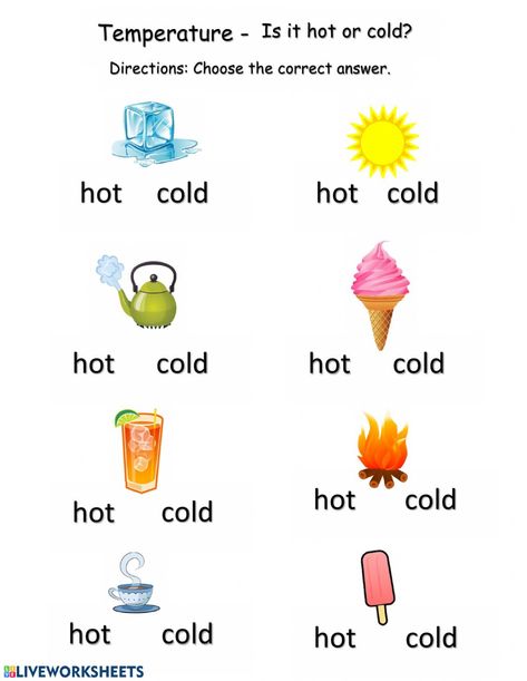 Hot or Cold Temperature online worksheet for Grade 1. You can do the exercises online or download the worksheet as pdf. Worksheets For Ukg Evs, Ukg Worksheets Evs, Lkg Worksheets Activities Evs, Kg Science Worksheet, Kindgarden Worksheets, Worksheet For Ukg English, Kg 2 Worksheets, Kg 1 Worksheets English, Grade One Activities