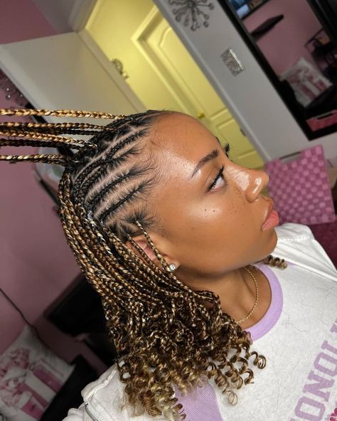 Natural Fulani Braids Short Hair, Short Natural Braided Hairstyles For Black Women, Fulani Cornrows With Curls, Short Braids Inspo For Black Women, Fulani Style Braids, Short Braids For Black Women Cornrow, Cornrow And Crochet Hairstyles, Cornrows Braids For Black Women Short, Cornrow Hairstyles For Black Women Short