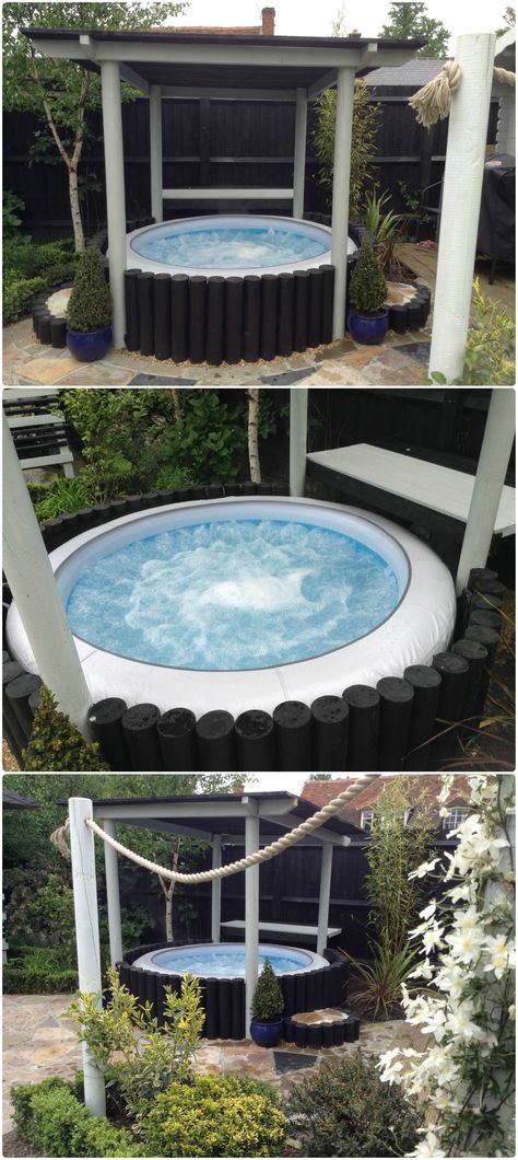 Inflatable hot tub surround idea for Lay z spa Whirlpool Deck, Best Inflatable Hot Tub, Deco Spa, Hot Tub Privacy, Hot Tub Surround, Inflatable Hot Tub, Hot Tub Gazebo, Diy Hot Tub, Tub Enclosures