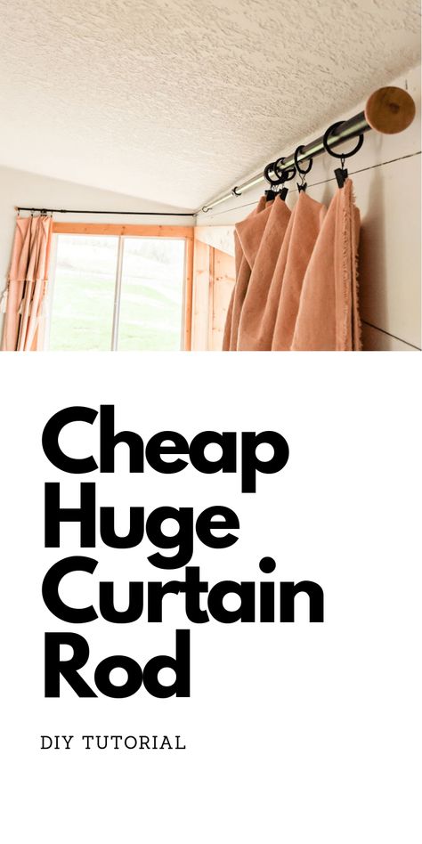 Diy Curtain Rods For Large Windows, Curtain Rod Ideas Diy, Corner Curtain Rod Ideas, Curtain Rods For Large Windows, Curtain Rod Diy, Diy Curtain Rod, Extra Long Curtain Rods, Large Window Curtains, Cheap Curtain Rods