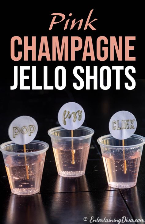 This pink champagne jello shots recipe is flavored with white cranberry strawberry juice which tastes great with sparkling wine. It's perfect for a New Year's Eve party, Valentine's Day or even a wedding. #entertainingdiva #jelloshots #champagne #cocktails #partyideas Champagne Jello Shots Recipe, Champagne Jello, Champagne Jelly, Champagne Jello Shots, Best Jello Shots, Jello Shots Vodka, Jello Shots Recipe, Jello Shot Cups, Halloween Jello Shots