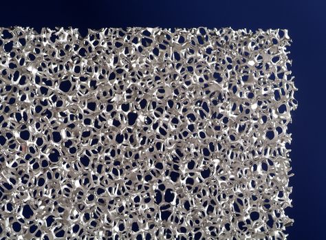 Futuristic materials — Metal foam is a porous material that could be used for amazing things in the future, such as building floating cities or space colonies. Metal foam is very light — so light, in fact, that some variants float on water. It can have other, more mundane uses, such as in the automobile industry (to reduce weight), to enhance the energy absorption properties of a structure without increasing its weight, or for sound and mechanical shock isolation. Hip Implants, Metal Foam, Smart Materials, Floating City, Foam Panels, Material Science, Porous Materials, Uppsala, Floating In Water