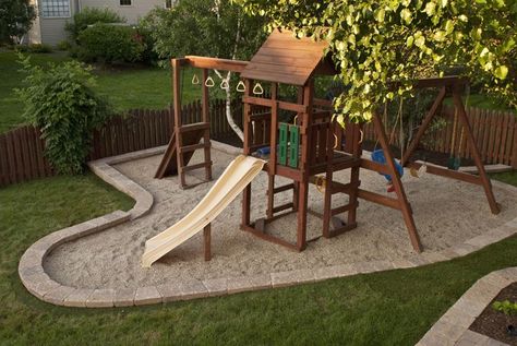 Playset Landscaping, Shed Inspiration, Playground Landscaping, Backyard Playset, Play Area Backyard, Sand Pit, Diy Playground, Wooden Swing, Desain Lanskap