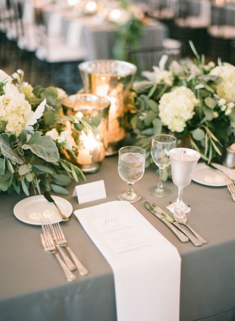 Elegant Wedding Place Settings And Napkin Dressing Inspiration Silver Wedding Decorations, Yacht Club Wedding, Wedding Place Settings, Wedding Table Flowers, Dusty Miller, Wedding Tables, Gold Candles, Wedding Table Decorations, Surprise Party