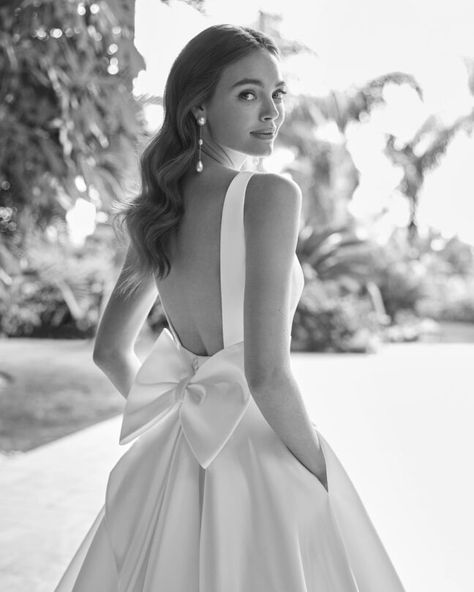 Strapless Wedding Dress With Bow In Back, Bridal Dress With Bow, Satin Wedding Dress With Embroidery, Unique Timeless Wedding Dress, Satin Plain Wedding Dress, Ballgown Wedding Dress With Bow, A Line Silk Wedding Dress, Embossed Wedding Dress, Wedding Bow Dress