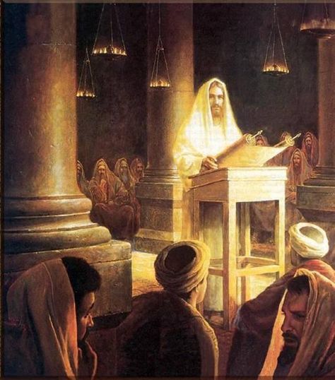 Jesus reading from the Torah and teaching in the Synagogue. Jesus Tempted, Greg Olsen, Prophet Isaiah, Jesus Teachings, Bible Pictures, Jesus Painting, Biblical Art, Jesus Images, Jesus Pictures