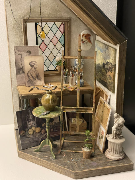 Aesthetic Miniature House, Miniature Rooms Dioramas, Miniature Room Boxes Diy, Miniature House Interior, Craft Wood Projects, Mini Art Room, Mini Room Diy, Room Boxes Miniature Dioramas, Miniature Rooms Diy